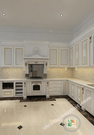  Tủ bếp sồi cao cấp sang trọng - Mẫu 010