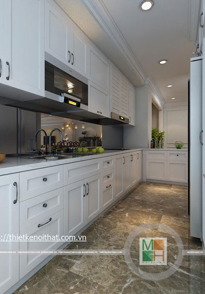  Tủ bếp gỗ sồi hiện đại- mẫu 005