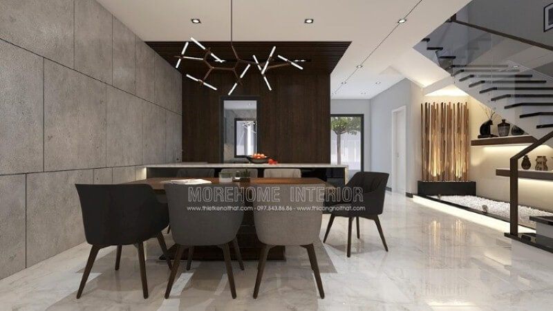 Bố trí nội thất phòng ăn hiện đại, đẹp sang trọng dành cho nhà phố, biệt thự với tối đa 7 thành viên.