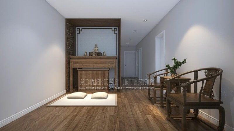 Mẫu tủ thờ gỗ óc chó tự nhiên đẹp, hiện đại sang trọng cho phòng thờ Phật tại gia.