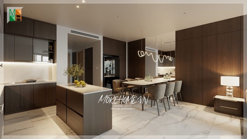 Trang trí phòng ăn liền bếp không gian mở thoải mái tiện nghi hiện đại