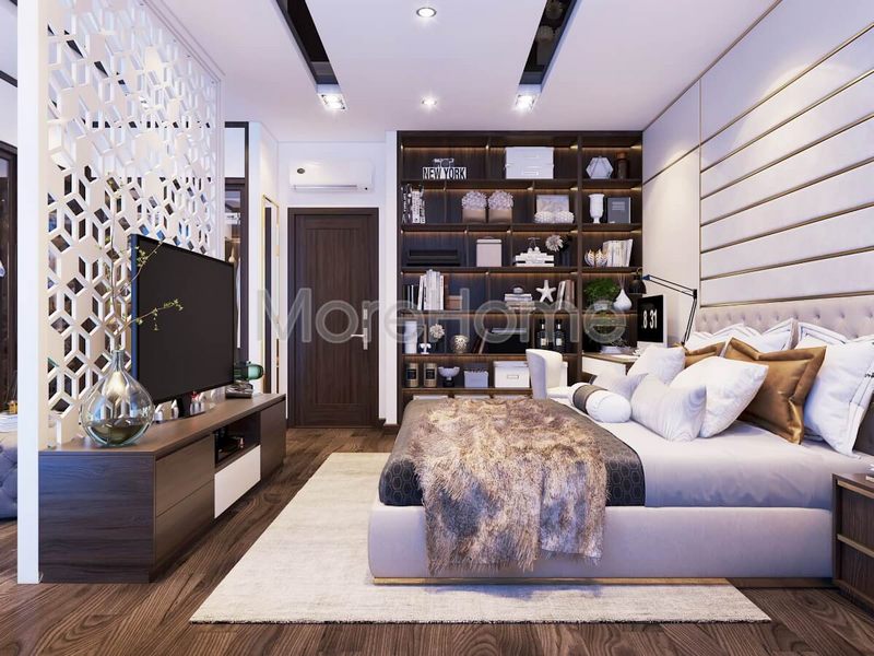 Mẫu giường ngủ bọc sofa cao cấp với khung mạ vàng sẽ góp phần làm nên sự sang trọng cho phòng ngủ của bạn.