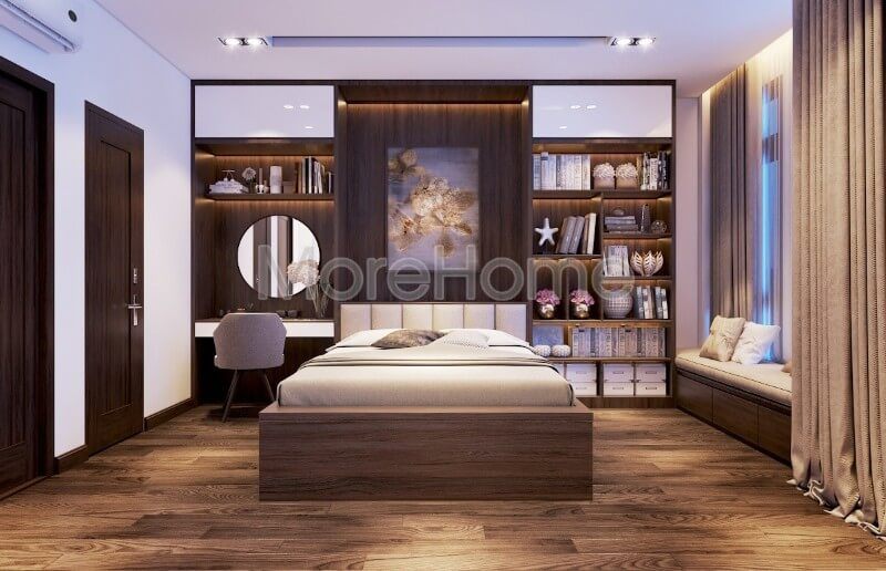 đồ nội thất Sử dụng nội thất gỗ công nghiệp để thiết kế phòng ngủ nhà phố đơn giản nhưng vẫn có sự sang trọng trong việc bày trí đồ nội thất.